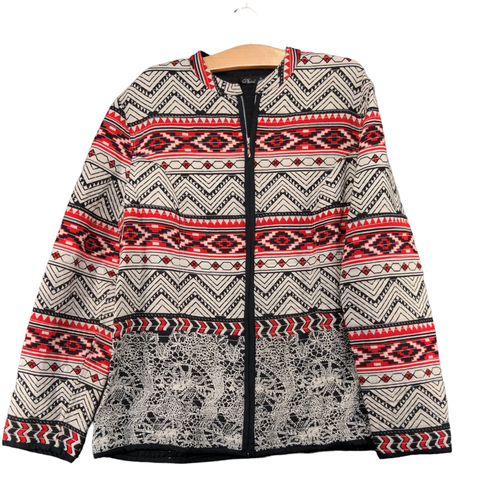 Phool Womens Full Zip Aztec Print Jacket 18 Long Sleeve Multi 100% Rayon